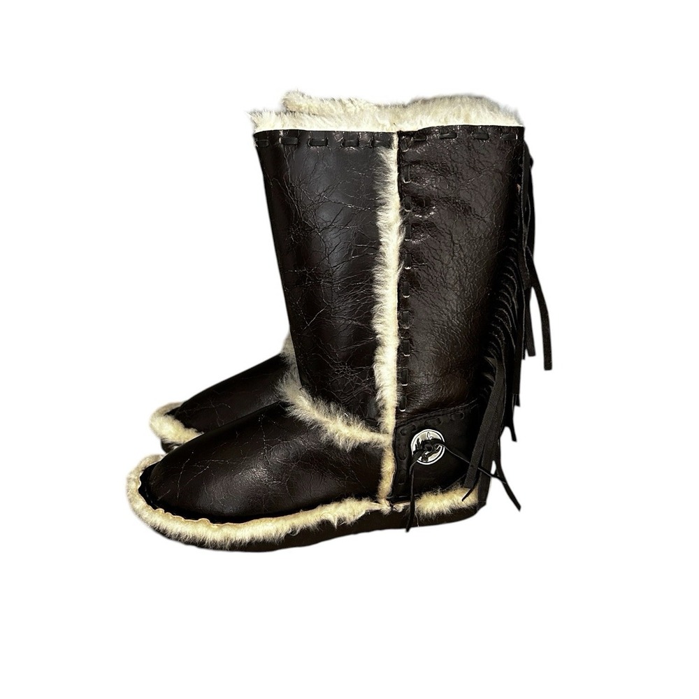 Koolaburra By UGG Sheepskin Fringe Boots Brown Fur Trim Sz 6 NWOB - Picture 3 of 6